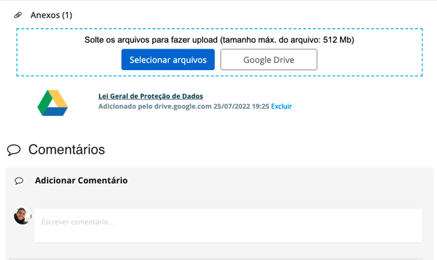 Você pode anexar arquivos diretamente do seu Google Drive